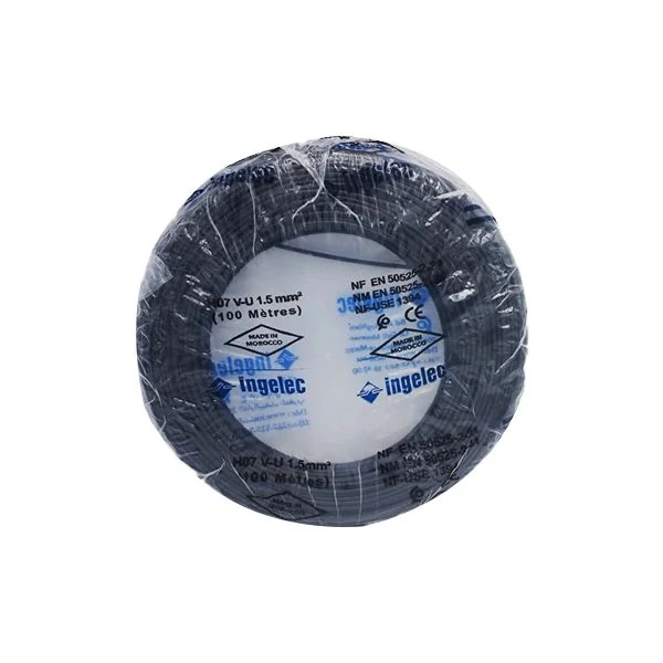 Sélection INGELEC disponible Fil électrique rigide H07 V-U 1.5 mm² Noir — Couronne 100m — INGELEC